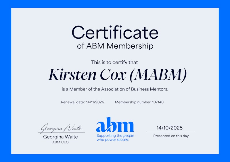 Kirsten Cox Association Of British Mentors Certificate